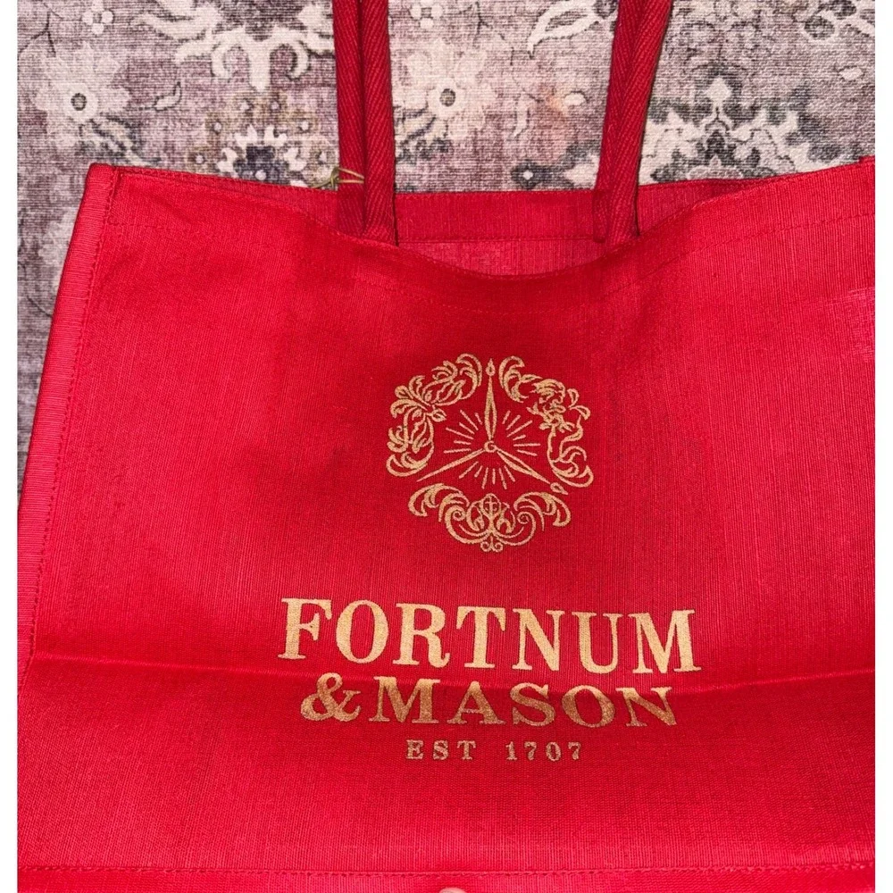 Fortnum & Mason Christmas Bag For Life Red Gold Jute Tote Piccadilly Shopper NEW